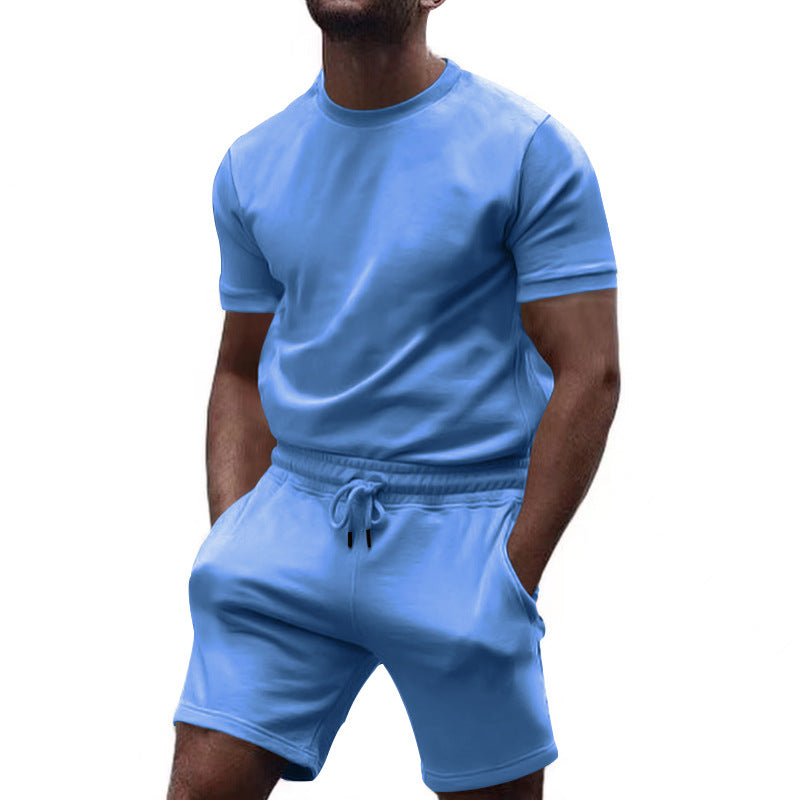 Men's minimalist jersey ensemble with comfortable round neck shirt and elastic drawstring shorts Mune Fashion