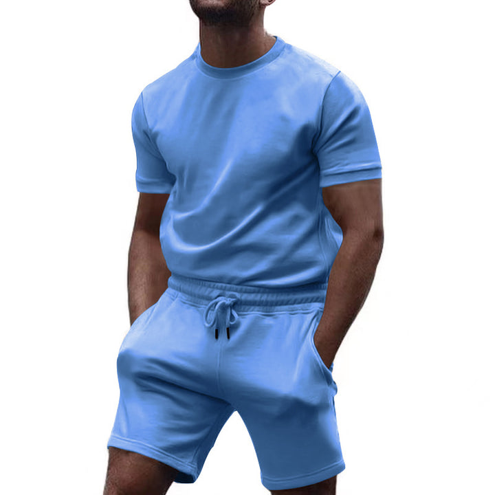 Men's minimalist jersey ensemble with comfortable round neck shirt and elastic drawstring shorts Mune Fashion