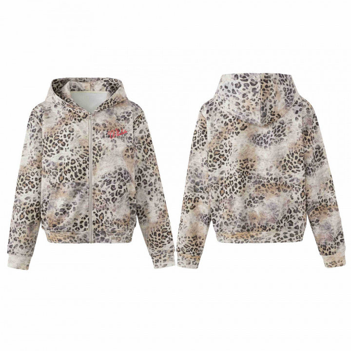 Women's Lightweight Hooded Zip Cardigan in Leopard Print with Full Zipper Mune Fashion