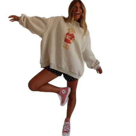 Women's oversized sweatshirt with teddy bear print and stand-up collar Mune Fashion