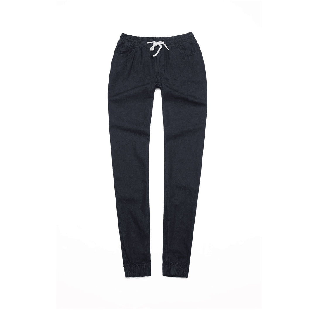 Women's narrow-cut denim joggers with elastic waistband, drawstring, and elastic leg cuffs Mune Fashion