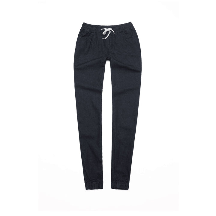 Women's narrow-cut denim joggers with elastic waistband, drawstring, and elastic leg cuffs Mune Fashion