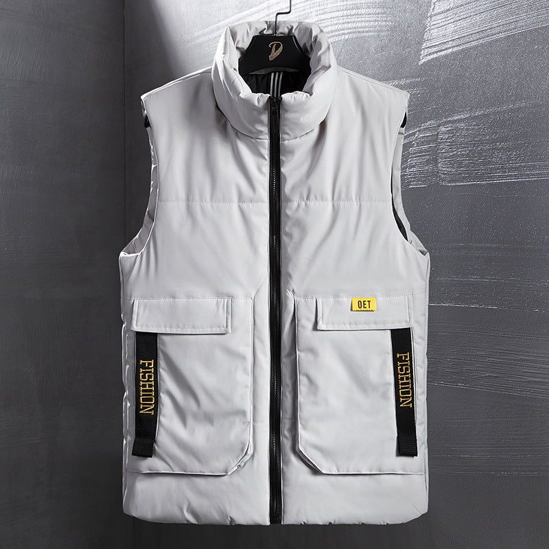 Men's Insulated Outdoor Vest with High Standing Collar, Multifunctional Pockets and Distinctive Webbing Mune Fashion