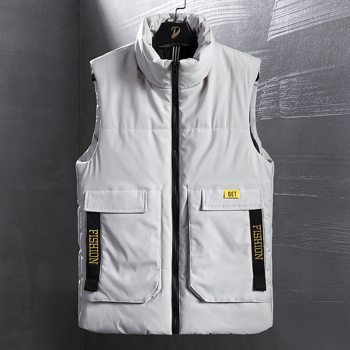 Men's Insulated Outdoor Vest with High Standing Collar, Multifunctional Pockets and Distinctive Webbing Mune Fashion