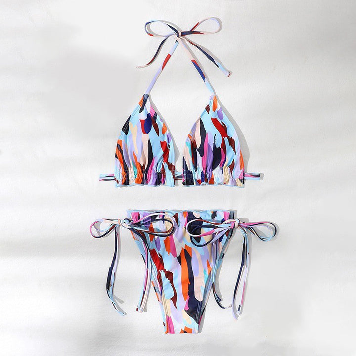 Women Triangle Bikini with Double Ruffle Design and Adjustable Tie Band Mune Fashion