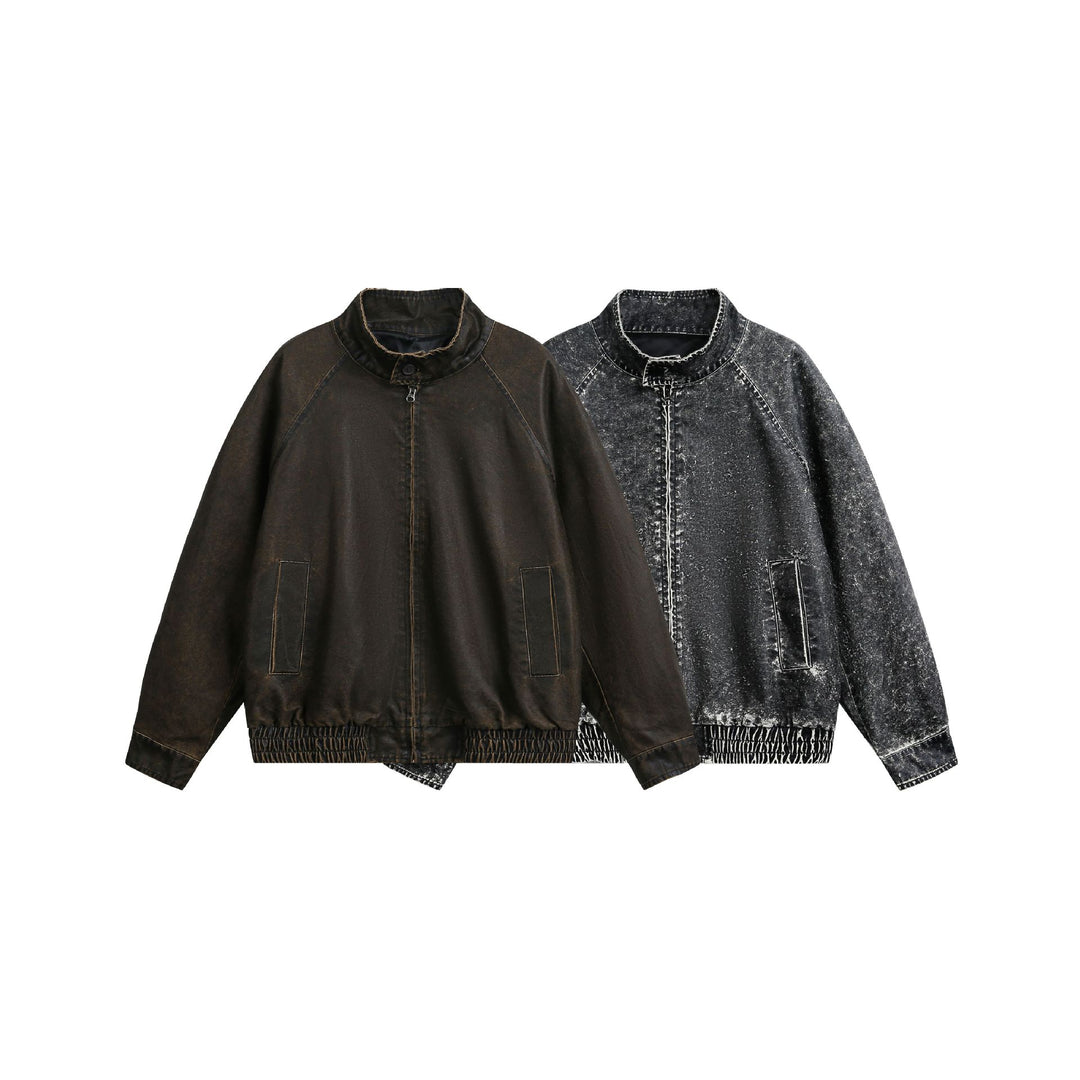 Men's short-cut vintage-inspired leather-look blouson with high stand-up collar Mune Fashion