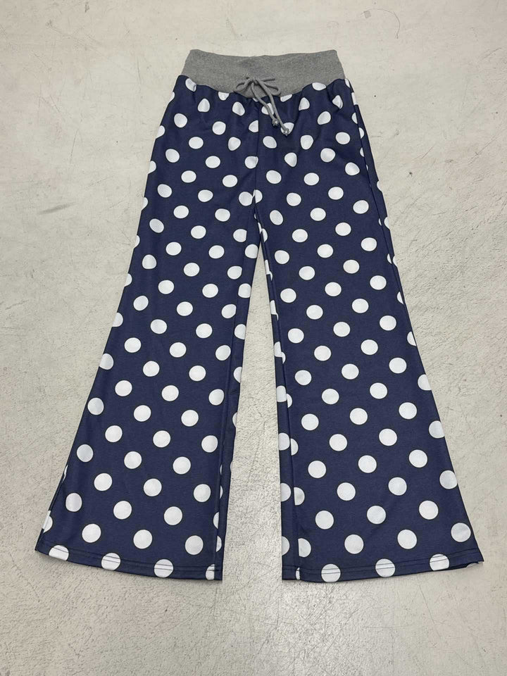Women's flared Palazzo lounge pants with high comfort waistband, drawstring, and dotted pattern Mune Fashion