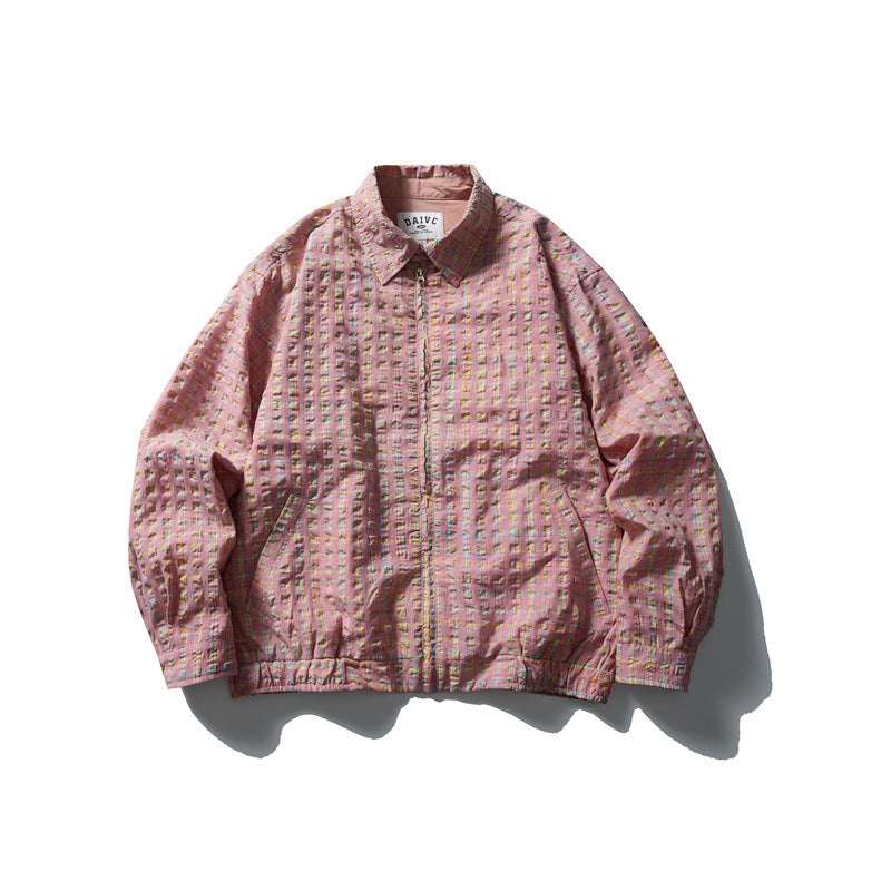 Men's checked Harrington jacket with zipper, shirt collar and elastic hem Mune Fashion