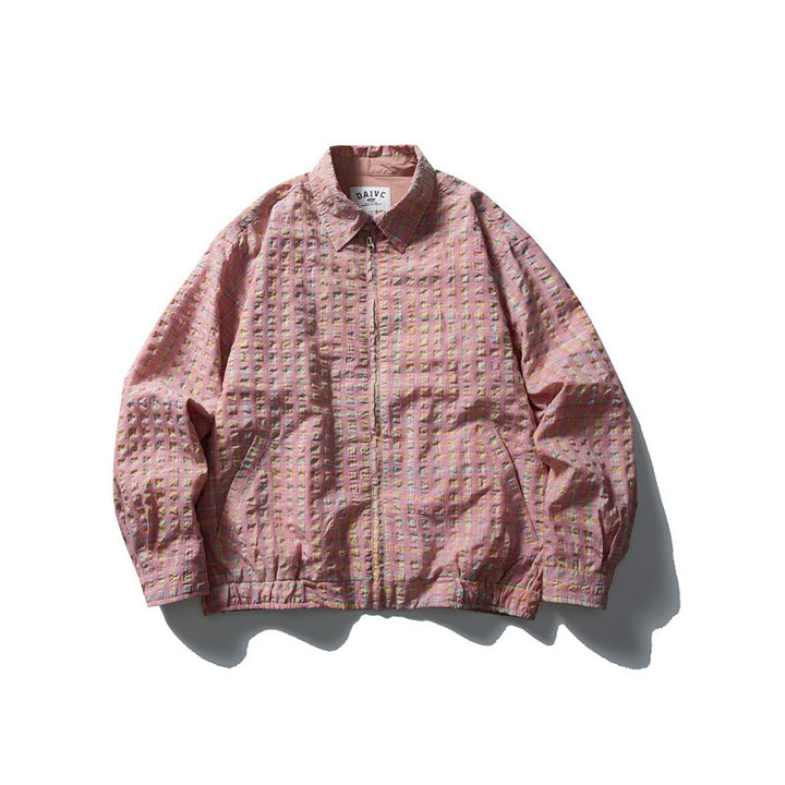 Men's checked Harrington jacket with zipper, shirt collar and elastic hem Mune Fashion