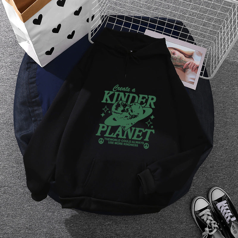 Unisex oversized hoodie with statement print "Kids Planet", kangaroo pocket and soft lining Mune Fashion