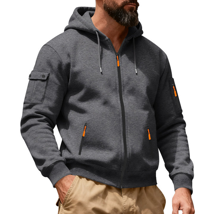 Men's hooded jacket with full zip, utility pockets, and ribbed cuffs Mune Fashion