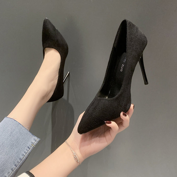 Women's pointed velvet look pumps with padded insole and sleek stiletto heel Mune Fashion