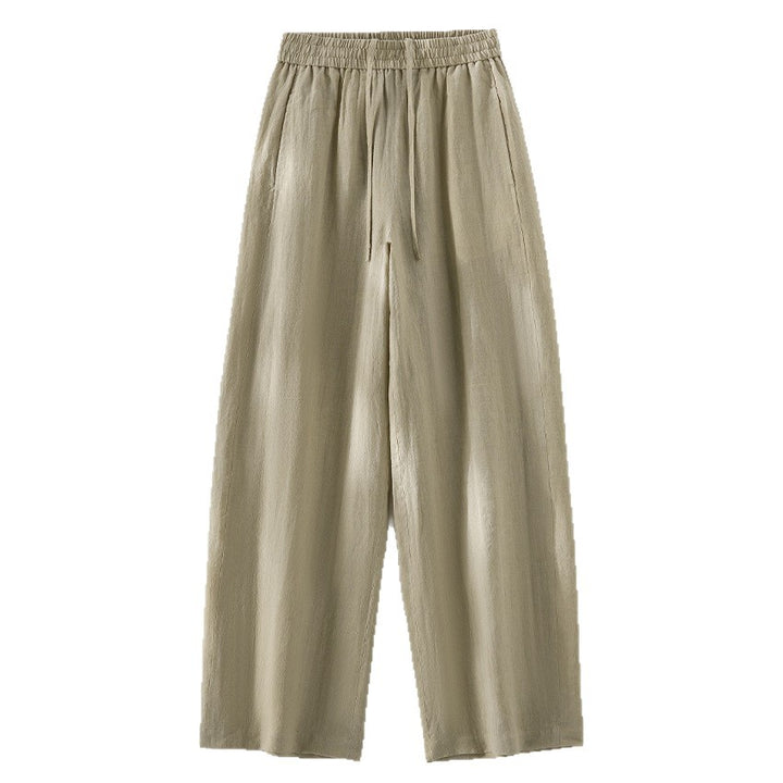 Women's Wide Linen Look Palazzo Pants with Elastic Waistband and Flowing Silhouette Mune Fashion