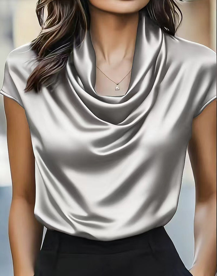 Women's blouse waterfall neckline short sleeve