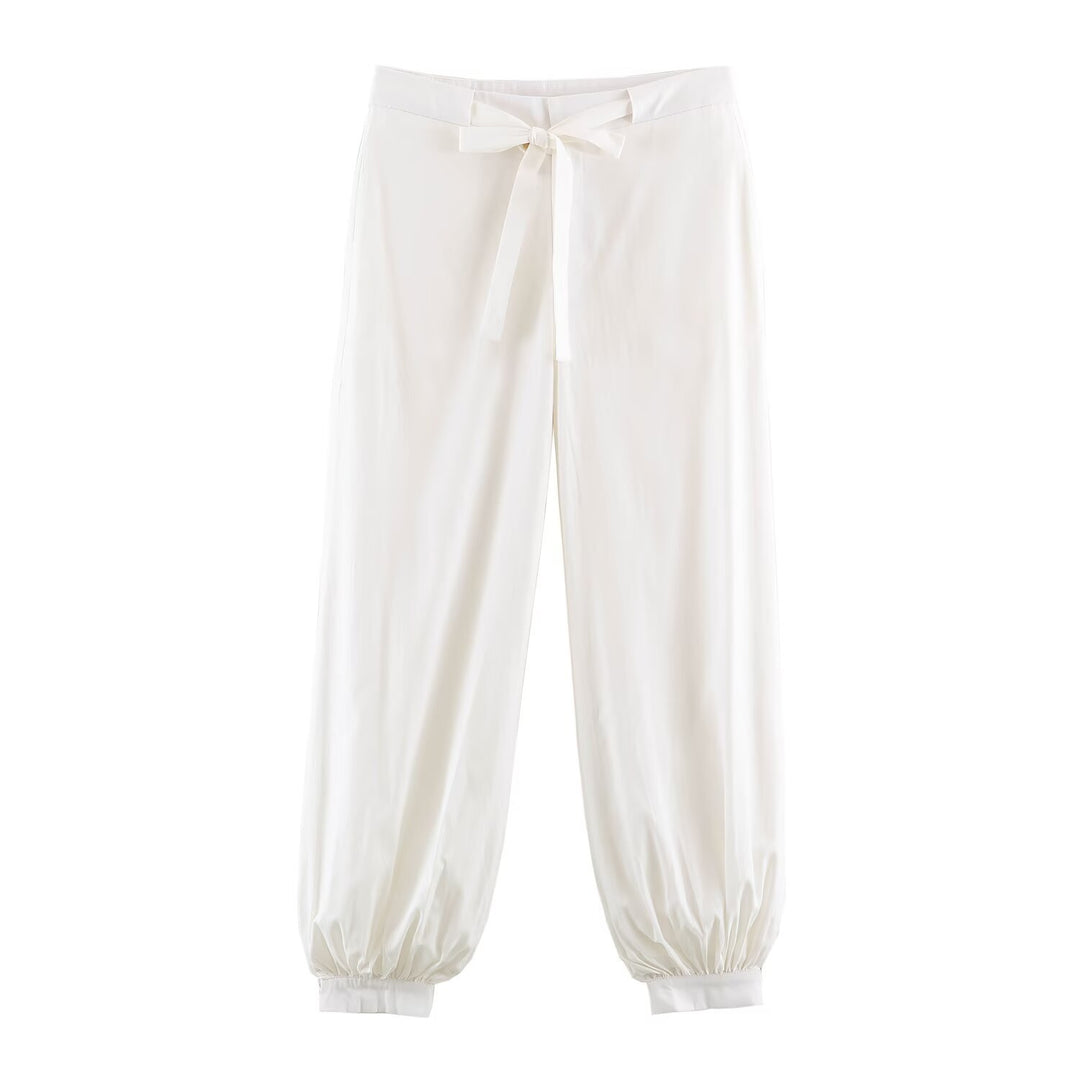 Women's two-piece lounge set in flowing satin look with shirt blouse and high-waisted drawstring pants Mune Fashion