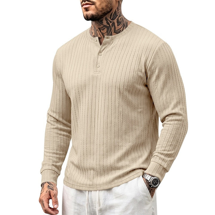 Men's Long Sleeve Henley Shirt made of ribbed cotton mix with button placket Mune Fashion