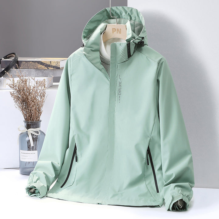 Women's Lightweight Softshell Hooded Jacket with Windproof Storm Flap and Concealed Zipper Pockets Mune Fashion