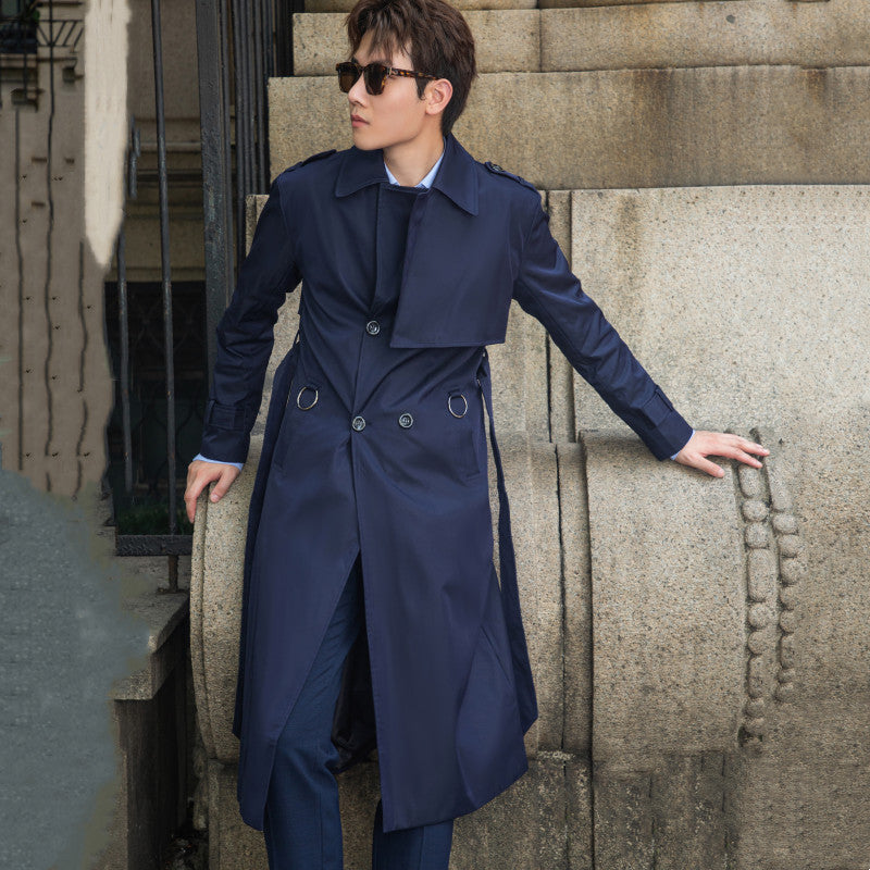 Men's longer double-breasted trench coat with storm flap and D-ring details Mune Fashion