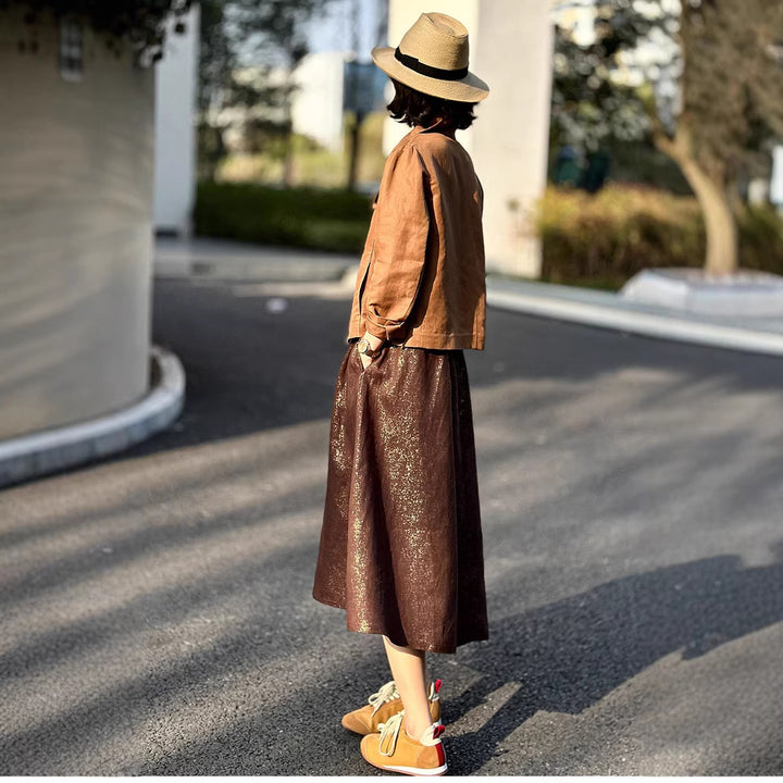 Ladies long pleated skirt made of linen Mune Fashion