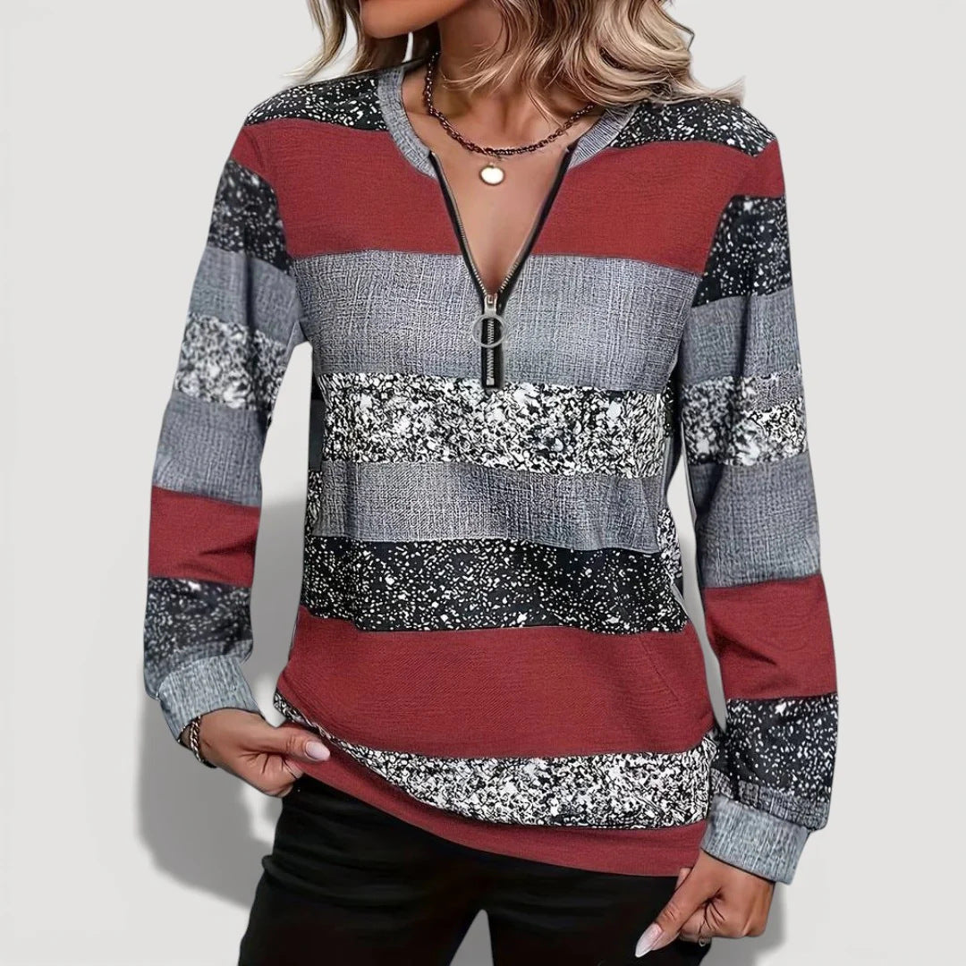Women’s Stylish Zip Pullover with Graphic Pattern