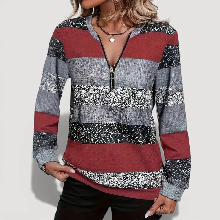 Women’s Stylish Zip Pullover with Graphic Pattern
