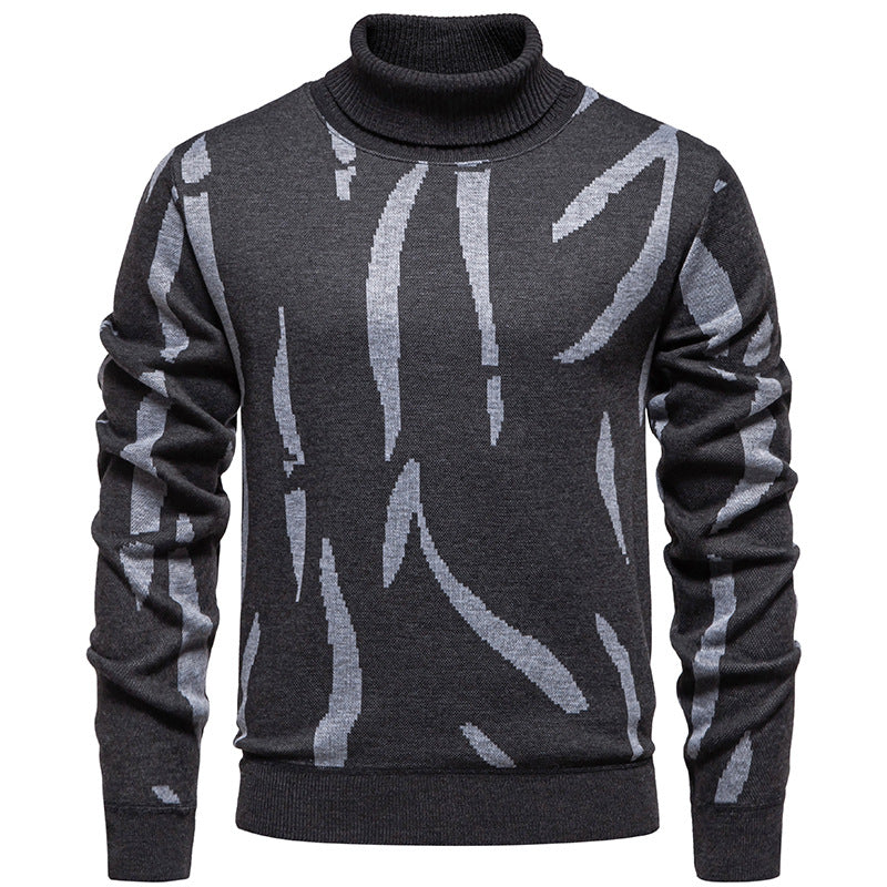 Men's Structured Turtleneck Sweater with Abstract Jacquard Pattern and Ribbed Trims Mune Fashion