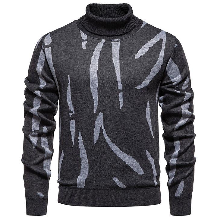 Men's Structured Turtleneck Sweater with Abstract Jacquard Pattern and Ribbed Trims Mune Fashion