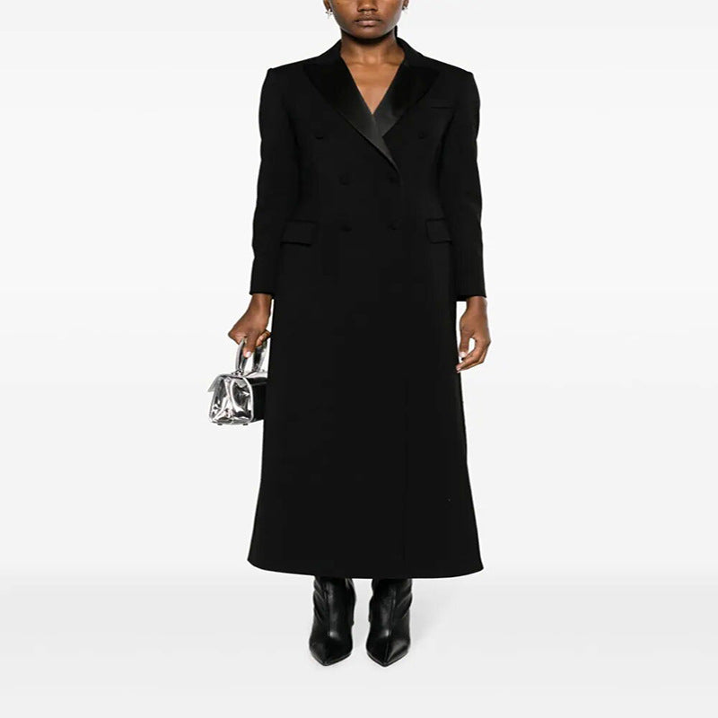 Women Maxi Blazer Coat in Tuxedo Cut with Slim Silhouette Mune Fashion
