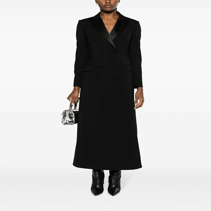 Women Maxi Blazer Coat in Tuxedo Cut with Slim Silhouette Mune Fashion