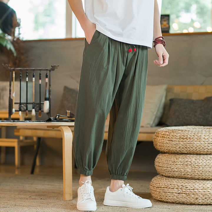 Men's loose harem pants with elastic waistband and decorative drawstring Mune Fashion