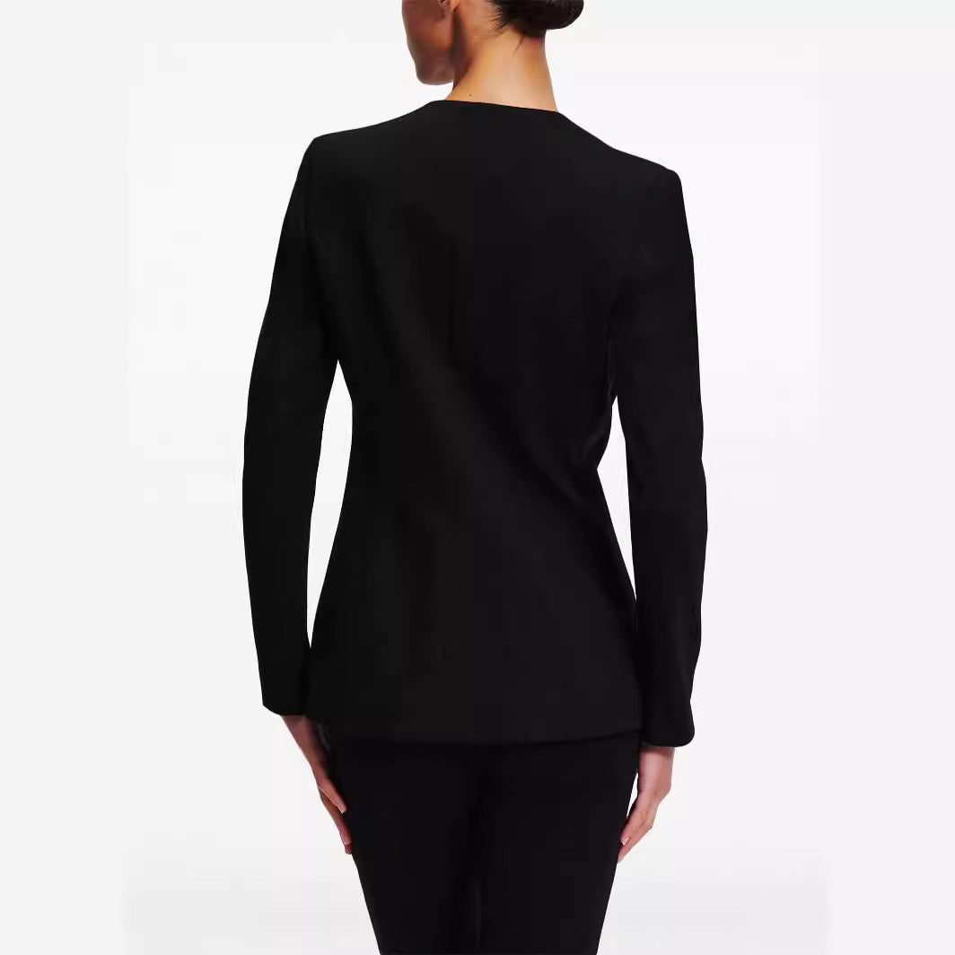 Women Cape Sleeve Tailored Blazer with Fitted Silhouette and Flared Pants with Leg Slit Mune Fashion