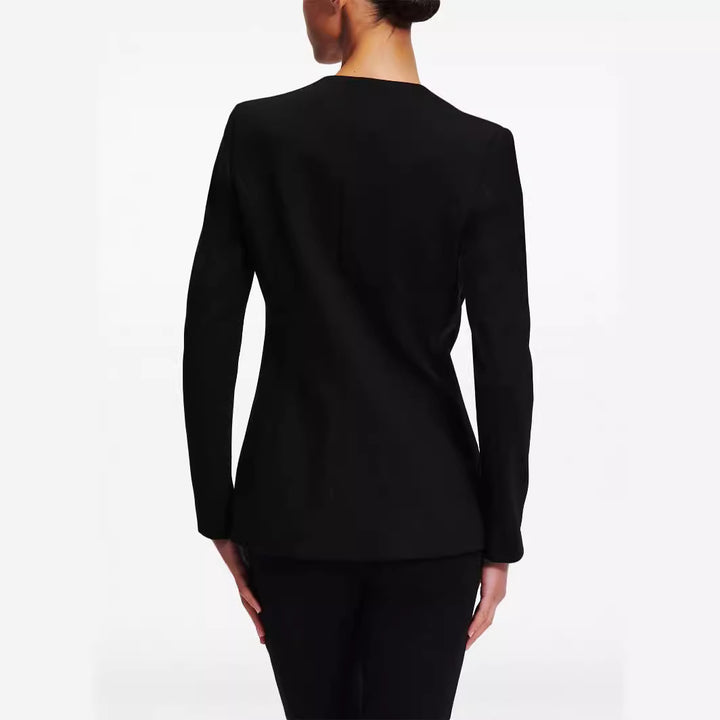 Women Cape Sleeve Tailored Blazer with Fitted Silhouette and Flared Pants with Leg Slit Mune Fashion