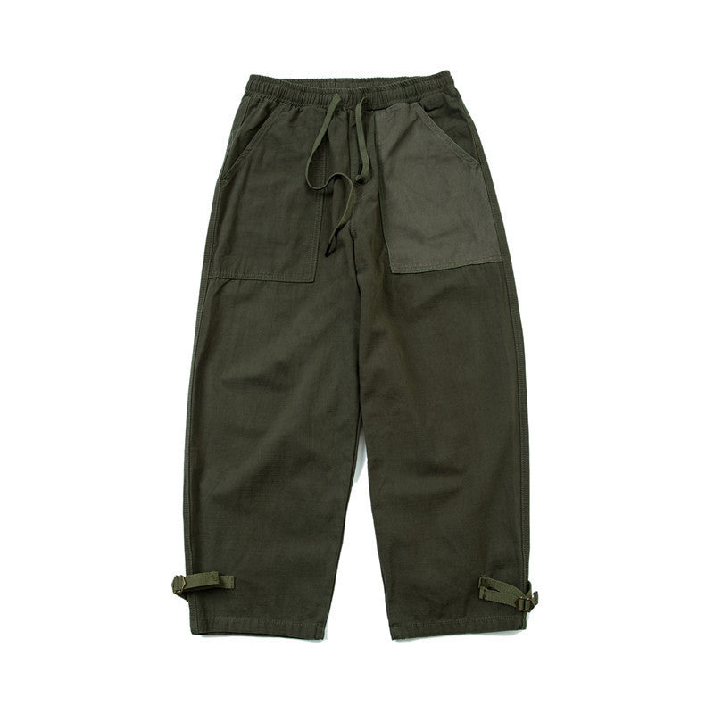 Men's Loose Fit Utility Cargo Pants with Drawstring Waist and Adjustable Leg Straps Mune Fashion