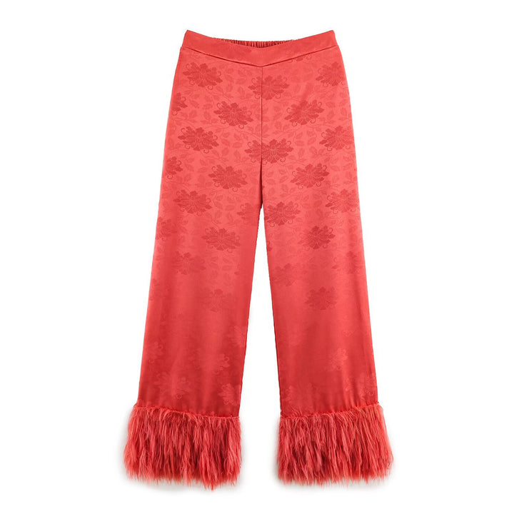 Women's Jacquard Kimono Wrap Blouse with Feather Ruffle Hem Mune Fashion