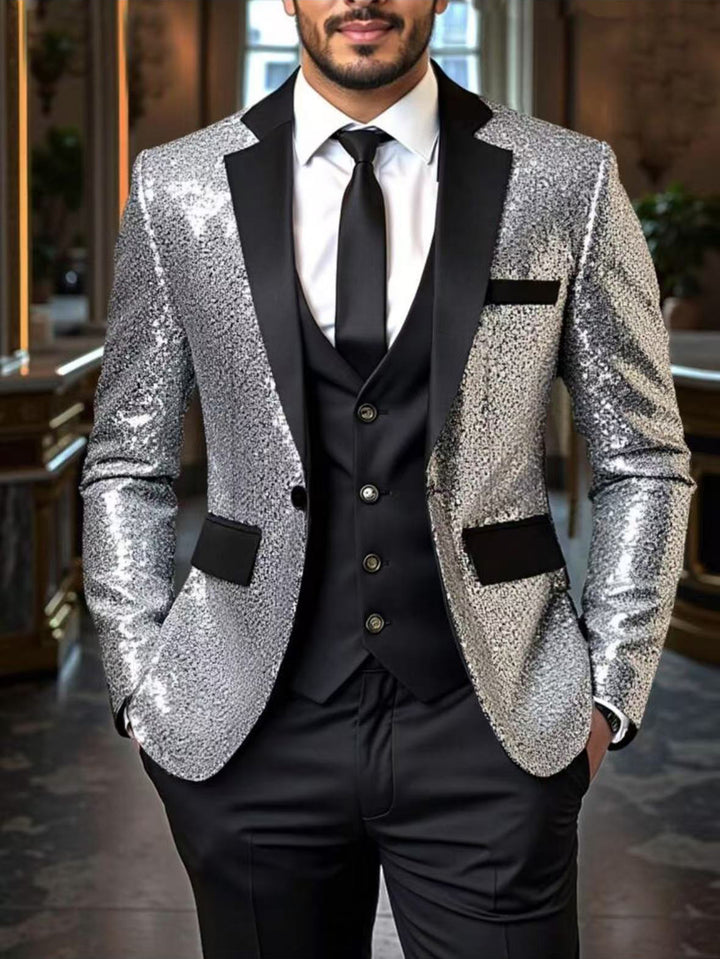 Men's sequin jacket with satin shawl collar and tailored fit Mune Fashion