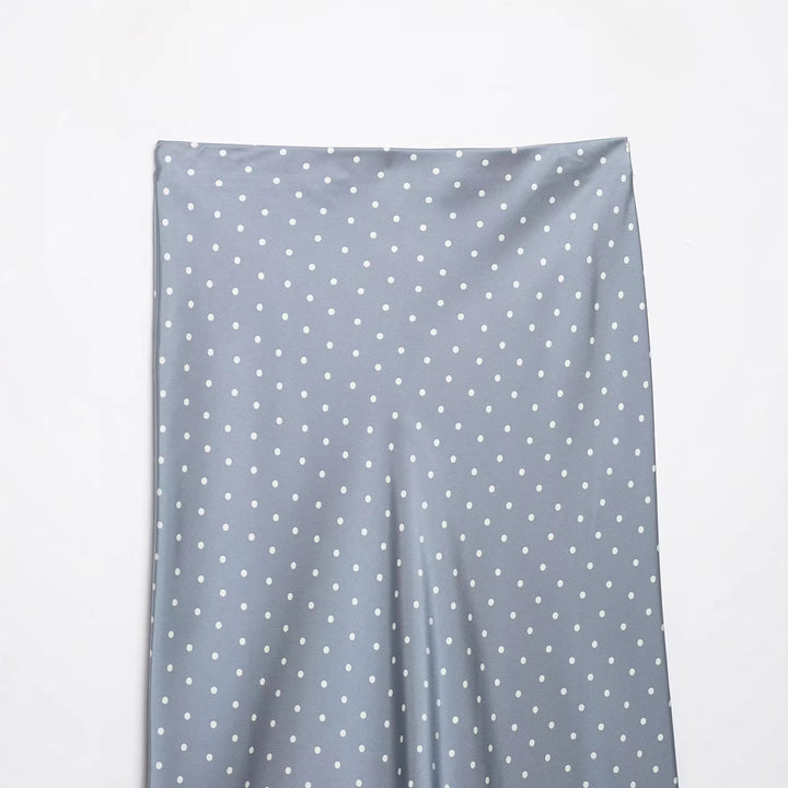Women’s midi skirt in vintage look with polka dot pattern, high waist fit and flowing satin A-line Mune Fashion
