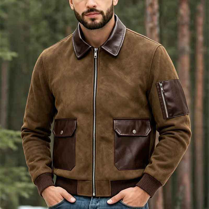 Men's Fashion Leather Jacket with High Collar and Practical Pockets Mune Fashion