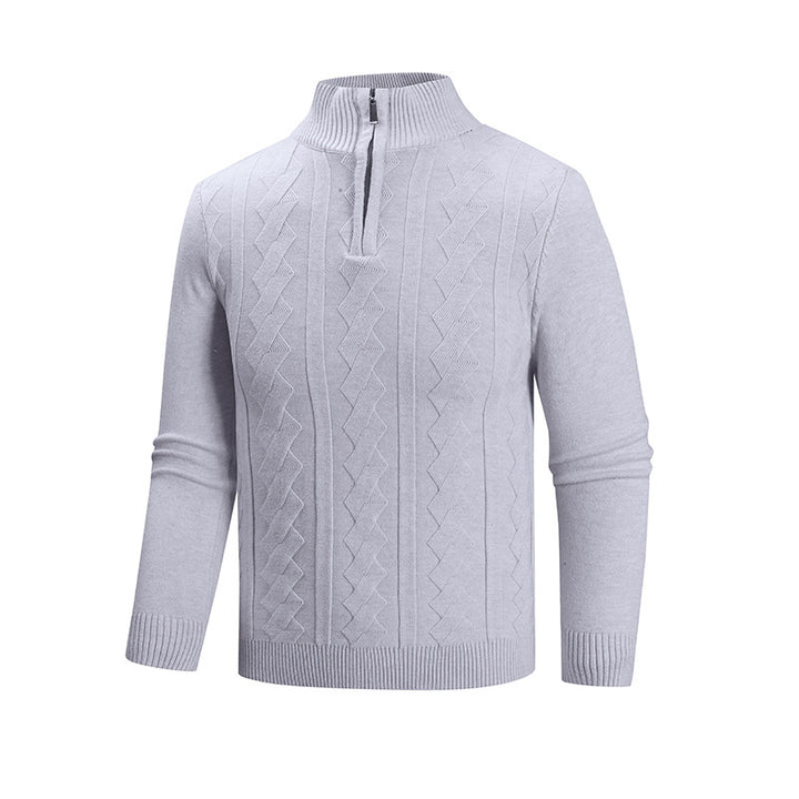 Men's fine knit half-zip pullover with cable pattern and stand-up collar Mune Fashion