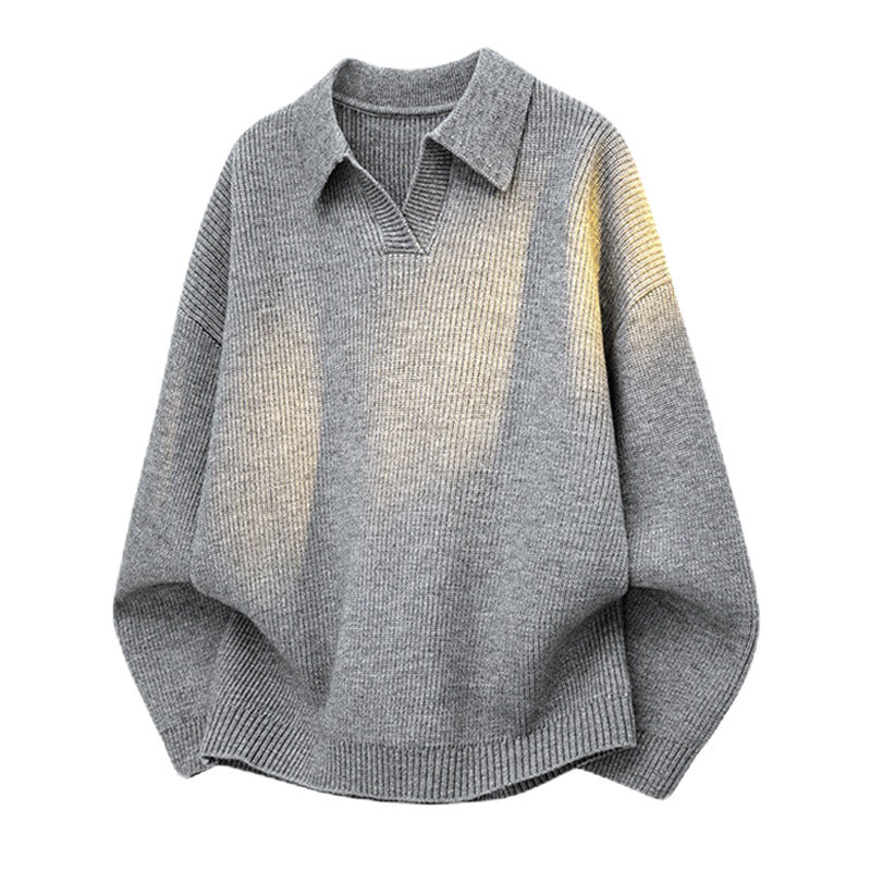 Men's Fashionable Chunky Knit Sweater with Collar Mune Fashion