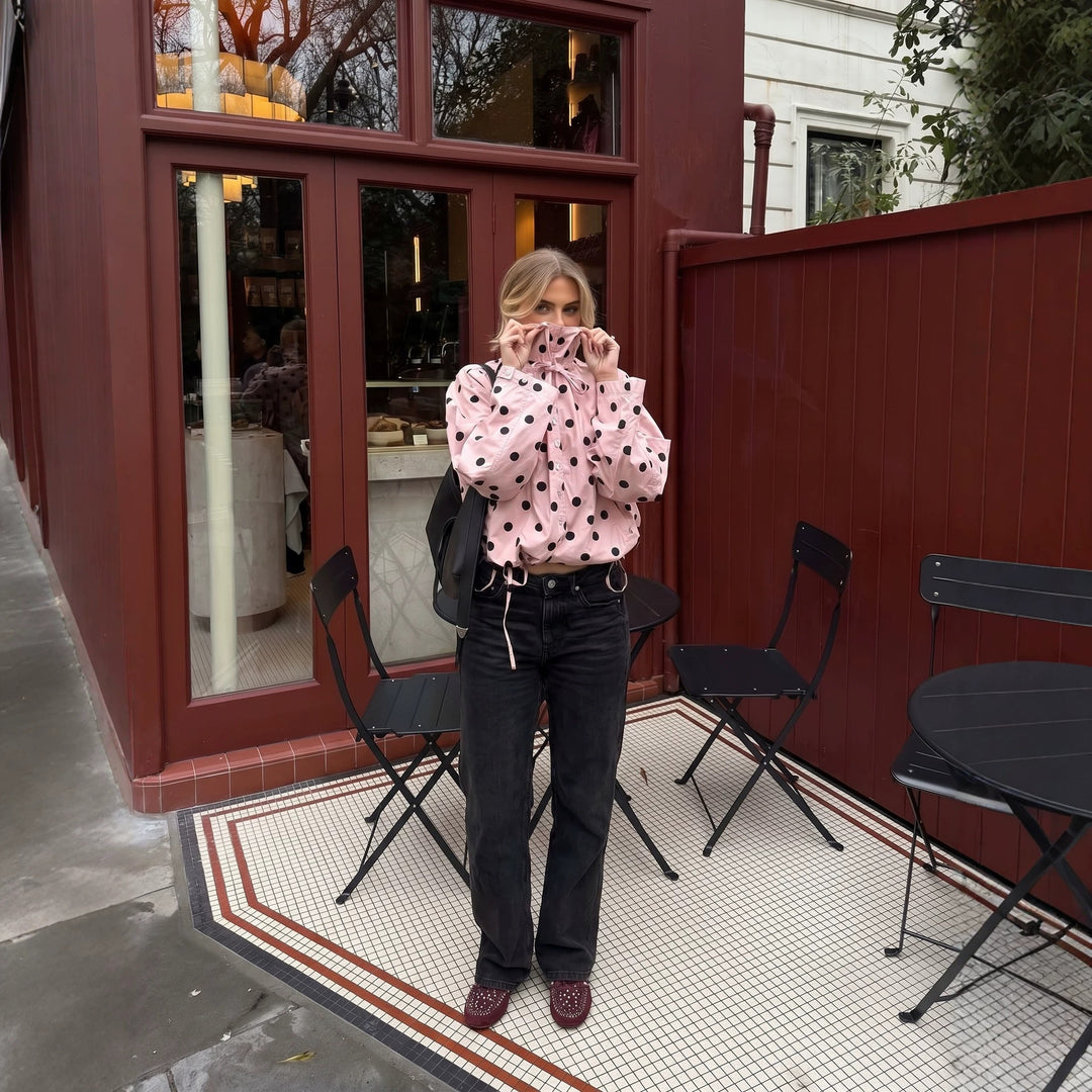 Women's Lightweight Satin Transitional Jacket in Cropped Cut with Stand Collar and Drawstring Mune Fashion