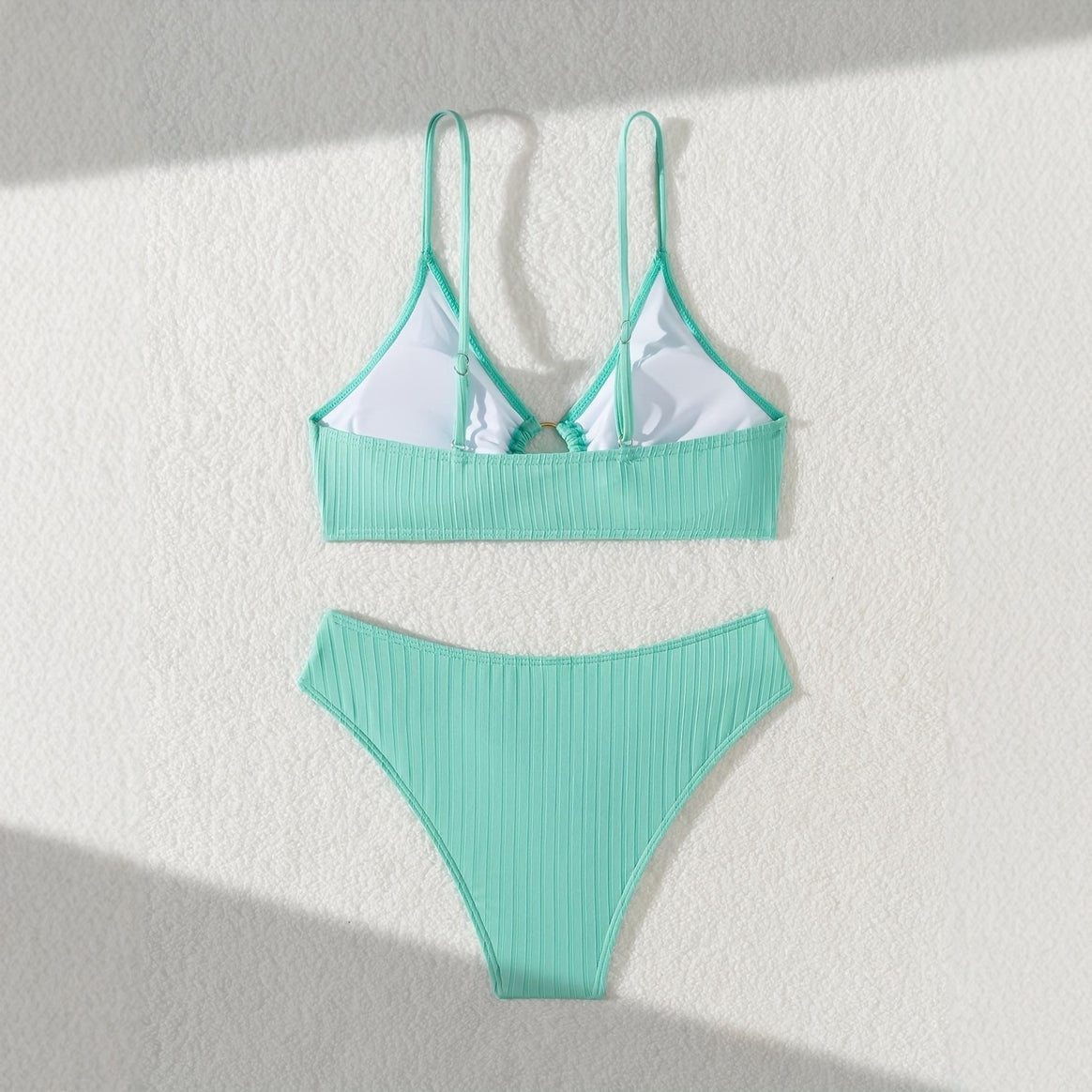 Women Sophisticated Bikini Top with V-Neck and Decorative Ring Mune Fashion
