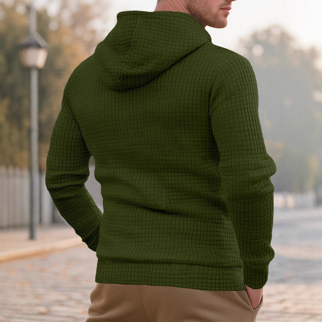 Men's narrow-cut quilted hoodie with fine square texture, drawstring and ribbed hem Mune Fashion