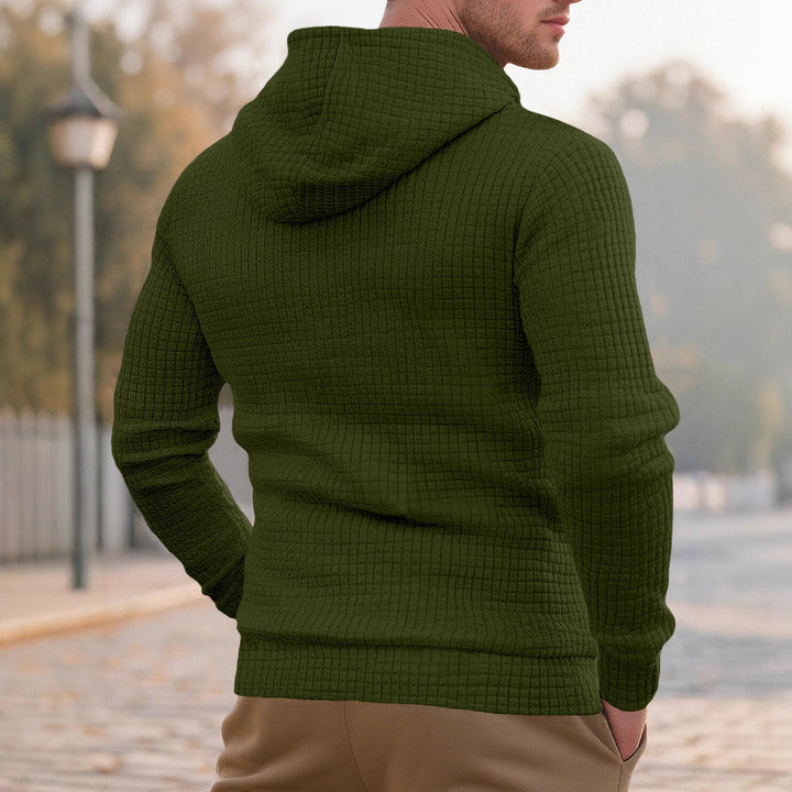 Men's narrow-cut quilted hoodie with fine square texture, drawstring and ribbed hem Mune Fashion