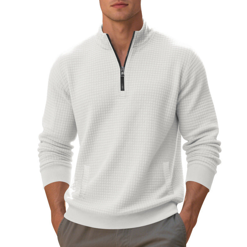 Men's waffle knit half-zip pullover with stand-up collar, kangaroo pocket & ribbed finishes Mune Fashion
