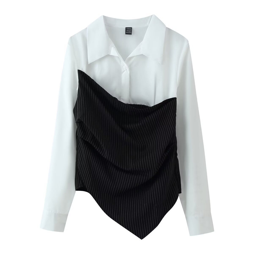 Women's blouse with asymmetric pinstripe corset overlay Mune Fashion