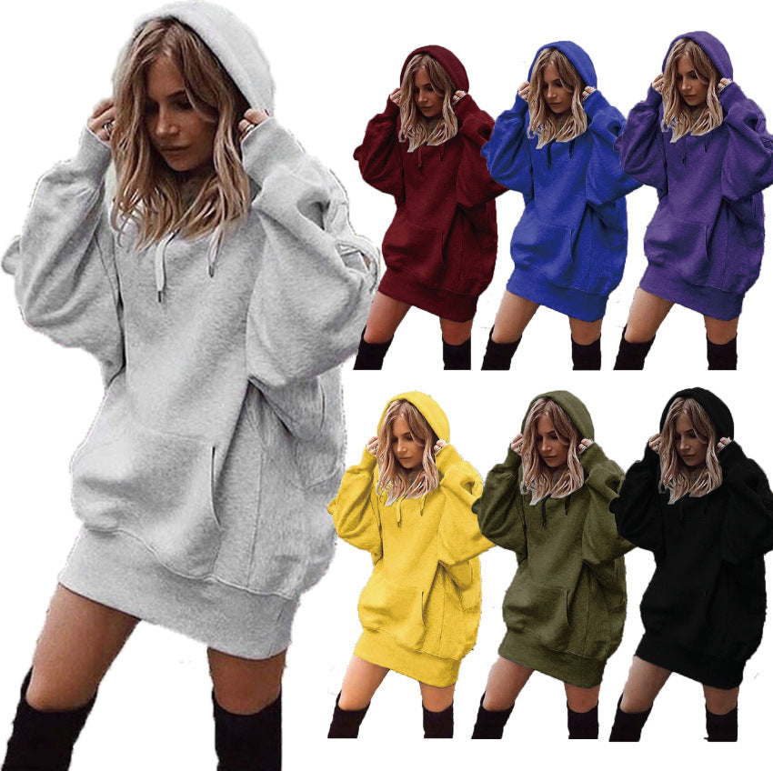 Women Oversized Hoodie Dress with Kangaroo Pocket Mune Fashion