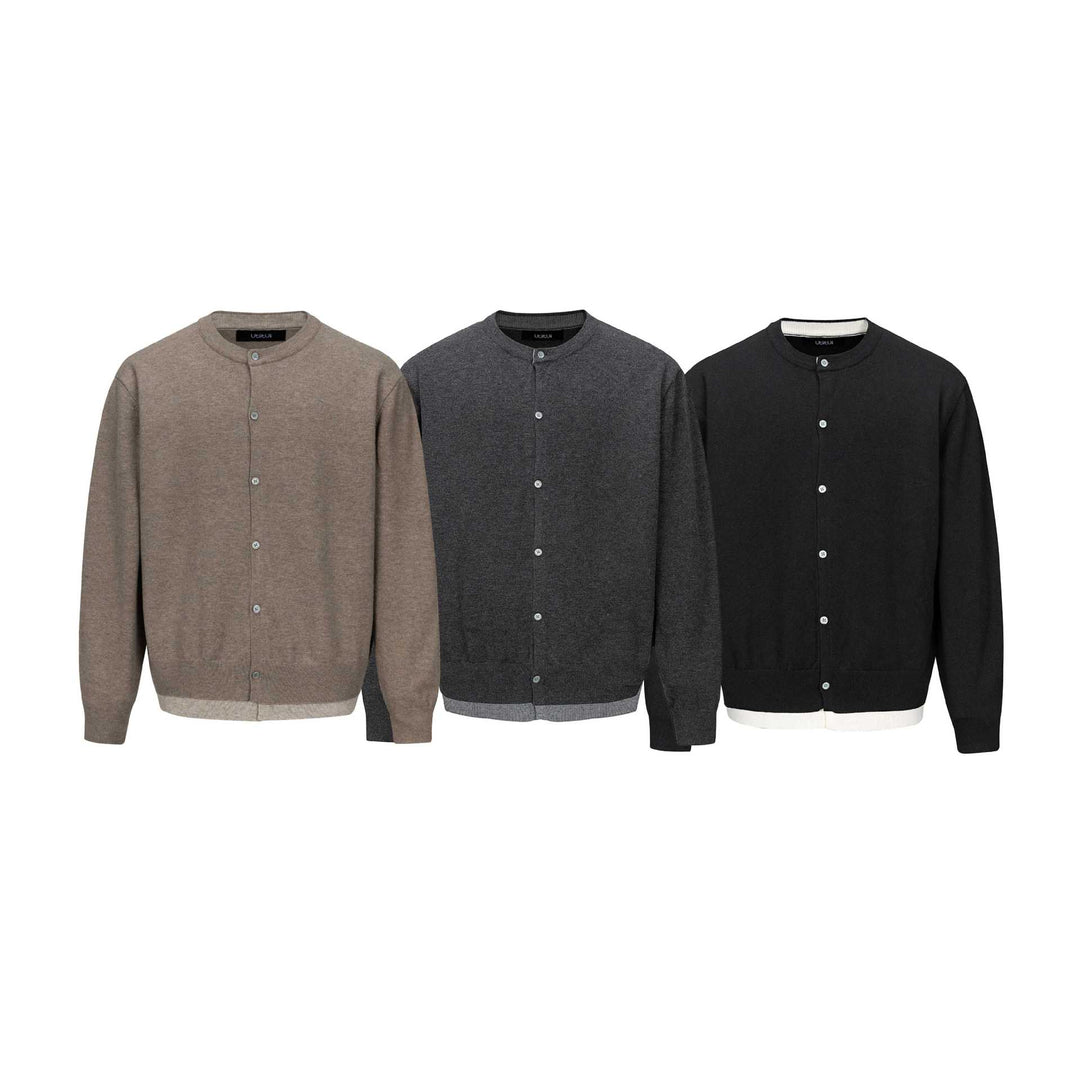 Men's fine knit cardigan with round neck, continuous button placket, and ribbed hem Mune Fashion
