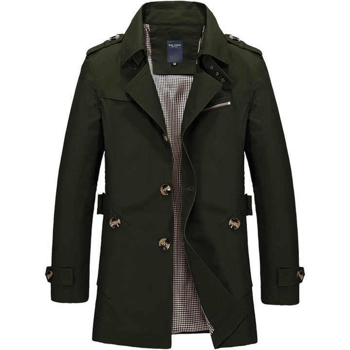 Men's modern double-breasted trench coat with epaulettes and checked lining Mune Fashion