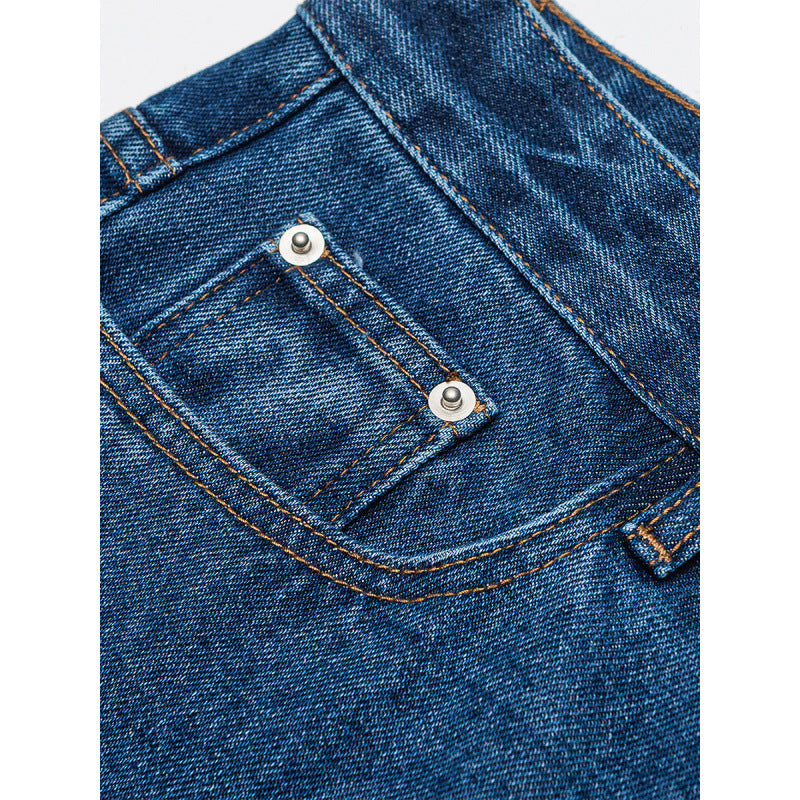 Women's Wide Denim Jeans with High Waist, Straight Leg and Five Pocket Design Mune Fashion