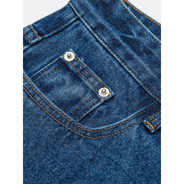 Women's Wide Denim Jeans with High Waist, Straight Leg and Five Pocket Design Mune Fashion